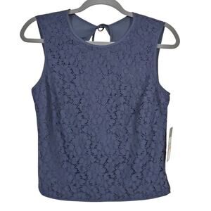 Rachel Roy April True Blue Lace Blouse Womens Size S Sleeveless Lined Navy Blue